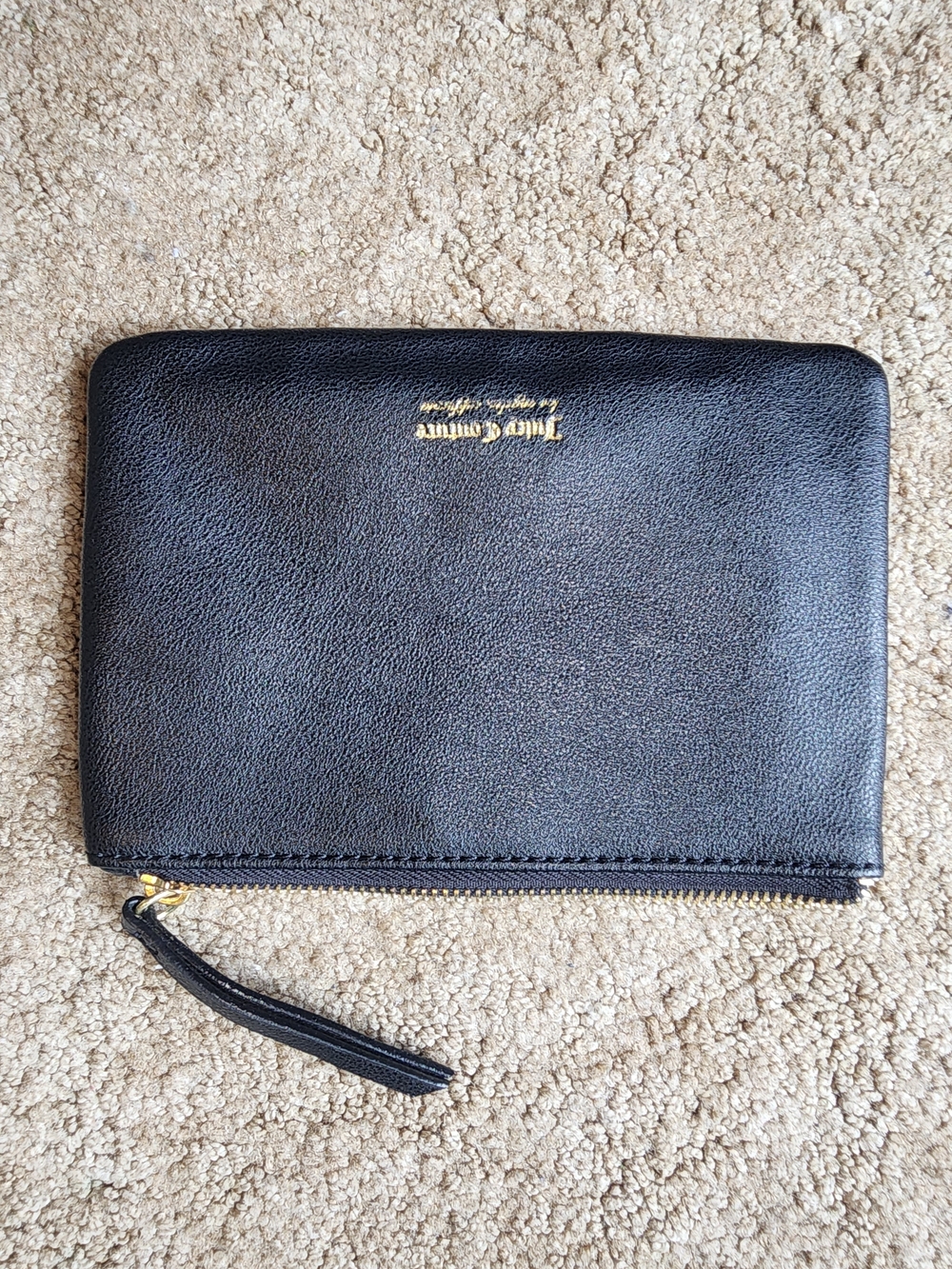 Juicy Couture Black Zip-Around Leather Wristlet Wallet with Gold Logo